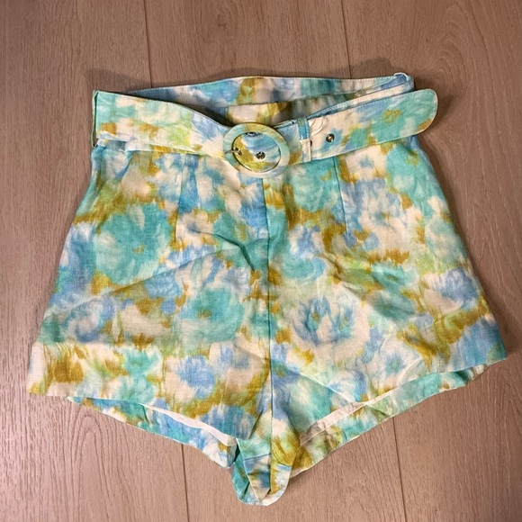 ZIMMERMANN High Tide Belted Ikat Linen Silk Shorts - Picture 2 of 8